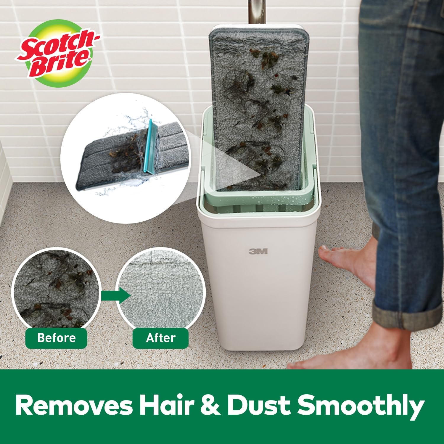Scotch-Brite Plastic Hands-Free Microfiber Flat Mop with Compact Bucket, Splash Proof Design & Double Scraper for Easy Squeeze (1 Unit) 4