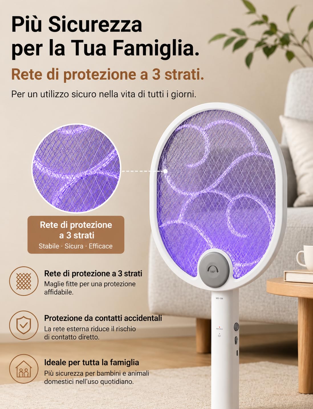 WOCVRYY Racchetta Zanzare Elettrica Pieghevole 4000V 1800mAh 3 in 1 Scacciamosche Elettrico USB Ricaricabile Palette Schiacciamosche e Luce LED Adatto per Interni ed Esterni