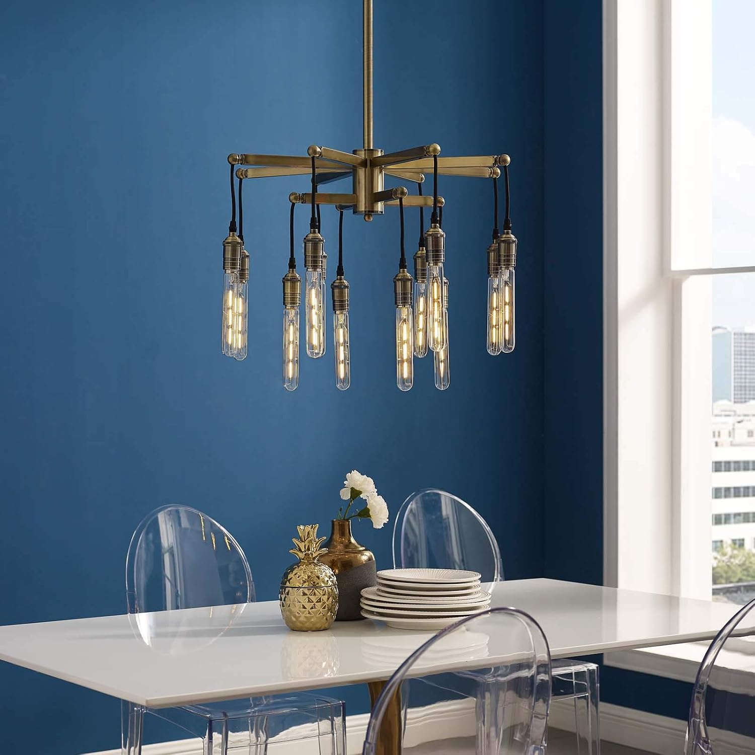 TOP оƒƒERS Modway EEI-3274 Resolve Antique Brass Ceiling Light Pendant Chandelier in, Yellow