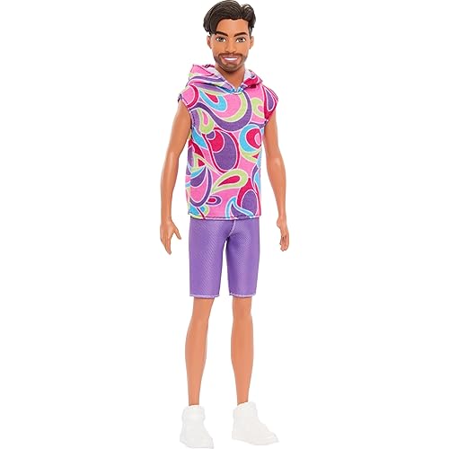 Barbie Fashionistas Ken Doll #227 with Look Inspired by The Totally Hair Look, Brunette with Short Beard & Slender Body Type, 65th Anniversary Collectible