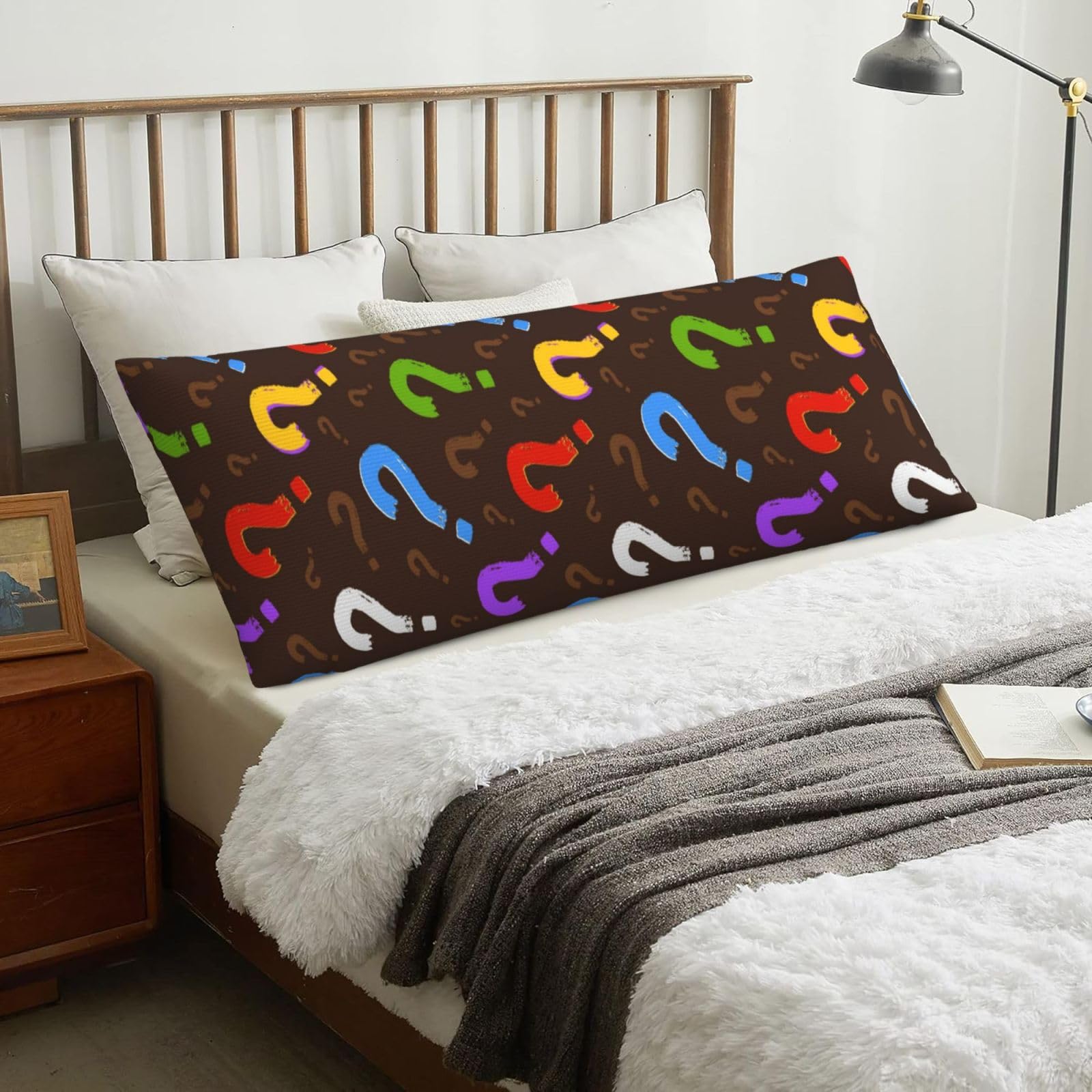 Colorful Question Mark, Body Pillow Cover with Zipper,Long Body Pillowcase 20 x 60 in