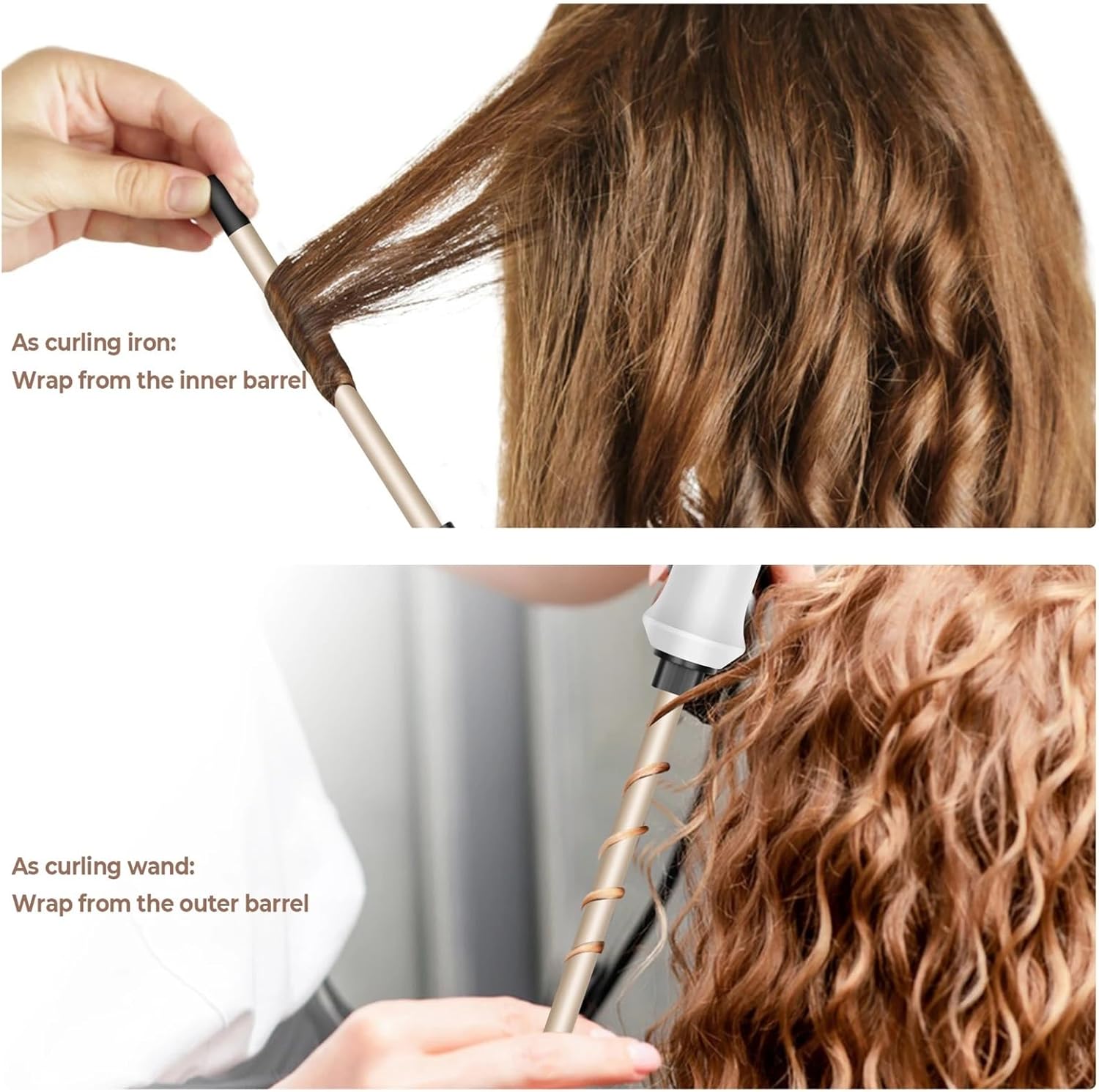 Professional 9mm Hair Curling Iron - Ceramic Electric Curler Wand for Salon-Quality Curls(Golden Gray 9MM,UK)