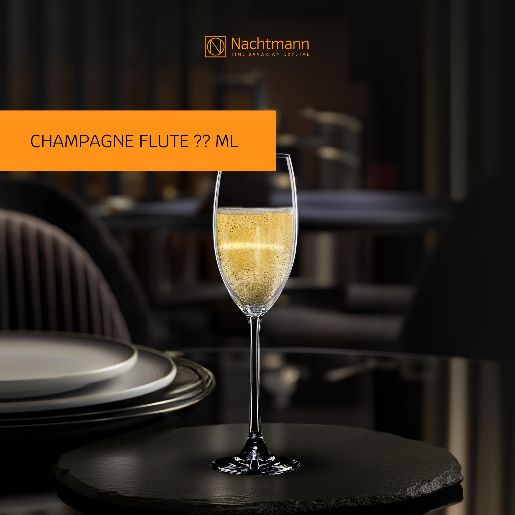 Nachtmann Vivendi Crystal Champagne Flute Glass Set, 272ml/7cm, Set of 4, Clear 1