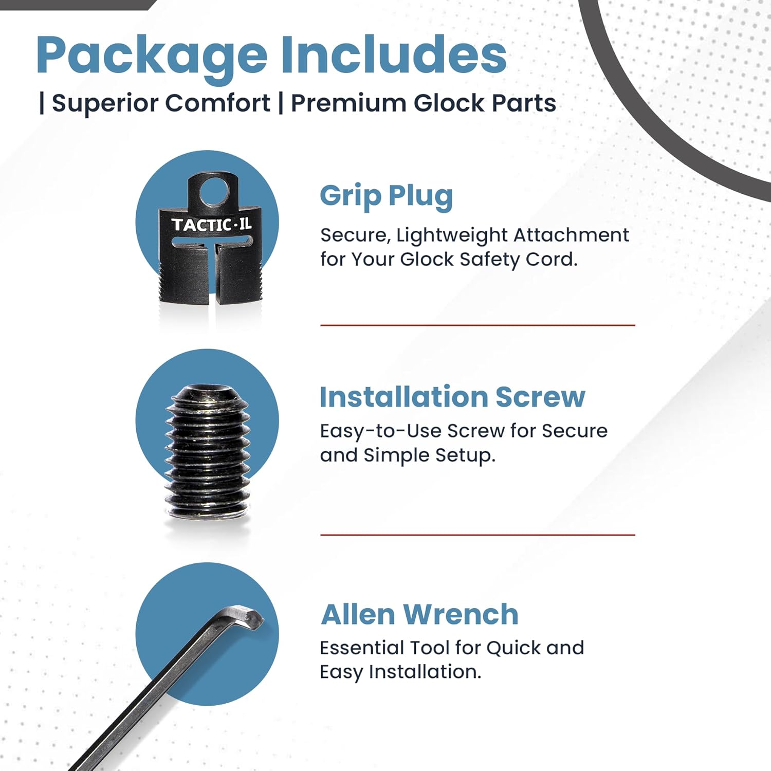 Safety Cord Attachment Grip Plug for Glock | Aluminum & Lightweight | Keeps Clean | Easy Installation | Superior Comfort | Premium Parts | ONLY Compatible with Glock 43x/48