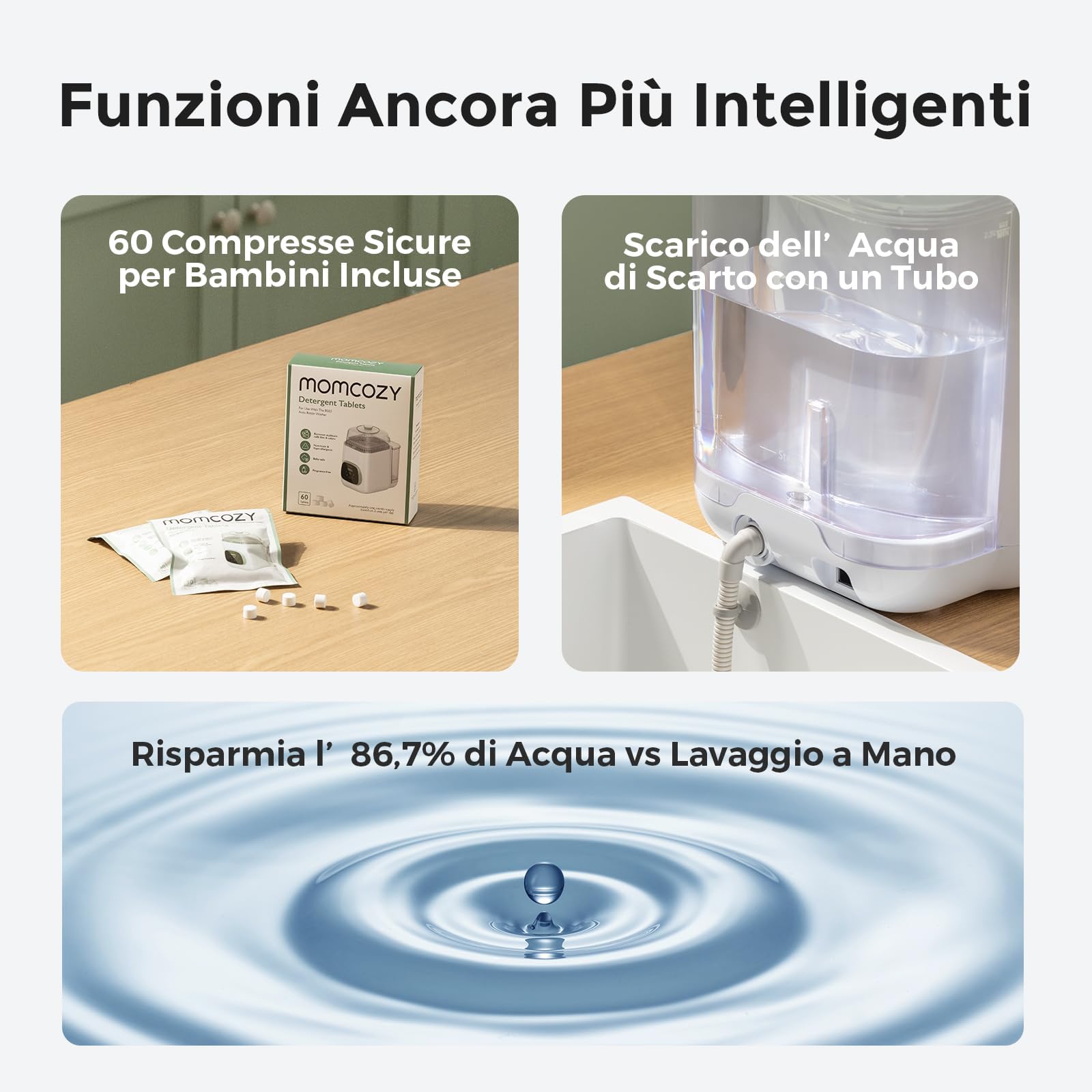 Momcozy KleanPal Pro Lavabiberon elettrico per biberon 3-in-1: lavaggio, sterilizzazione e asciugatura per biberon, parti del tiralatte, tettarelle – Dispositivo all-in-one per la cura del neonato