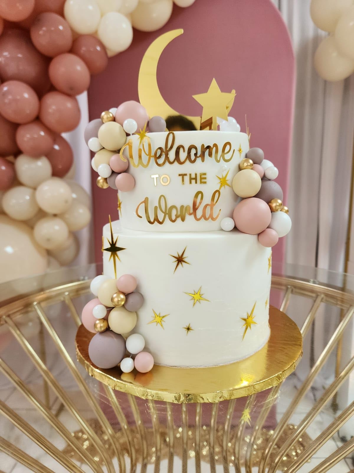 Kuchendekoration Mond & Sterne | Acryl Spiegel Finish | Für Baby Shower & Geburtstage