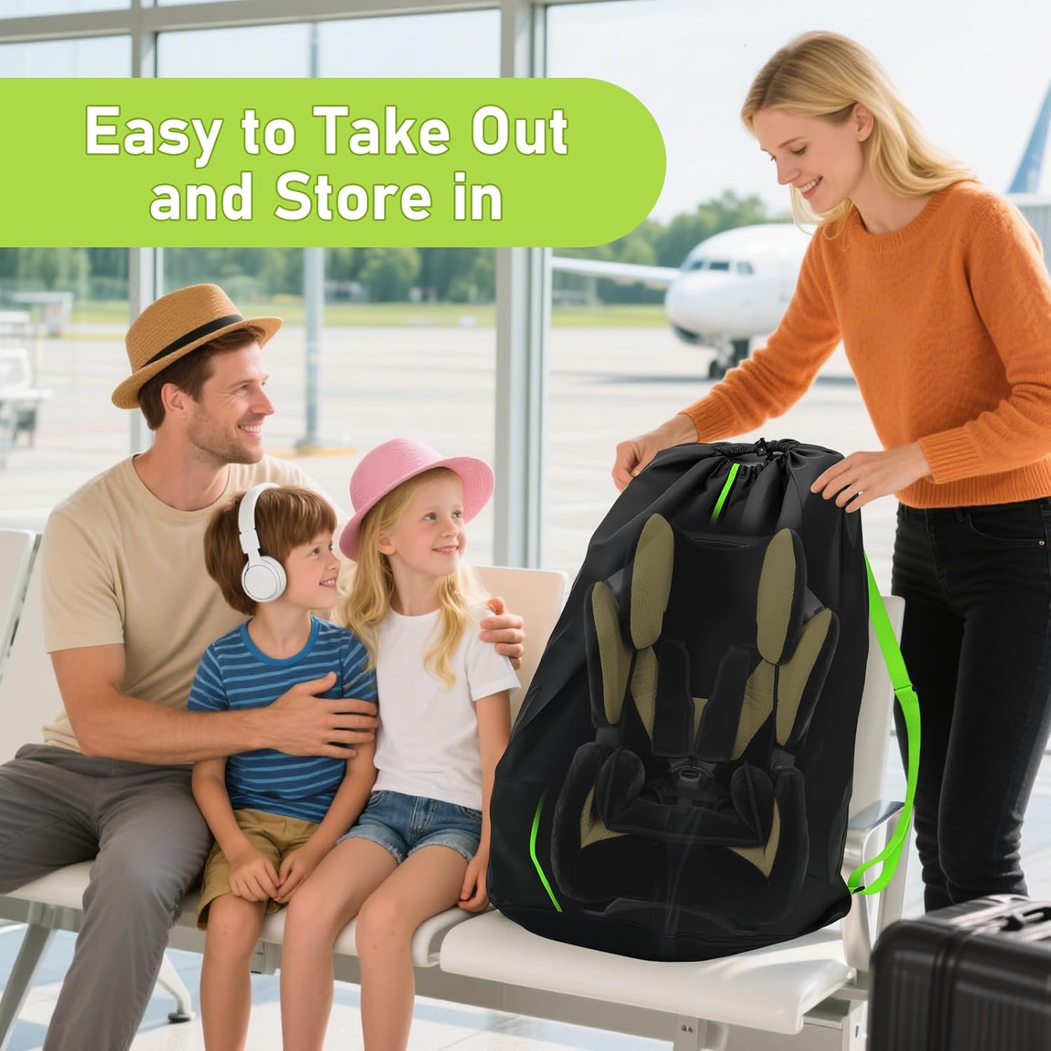 Car Seat Bags For Airplane Travel, Gate Check Bag, Durable Travel Bag with Thickened Shoulder Straps and 2pcs Luggage Tags For Airplane