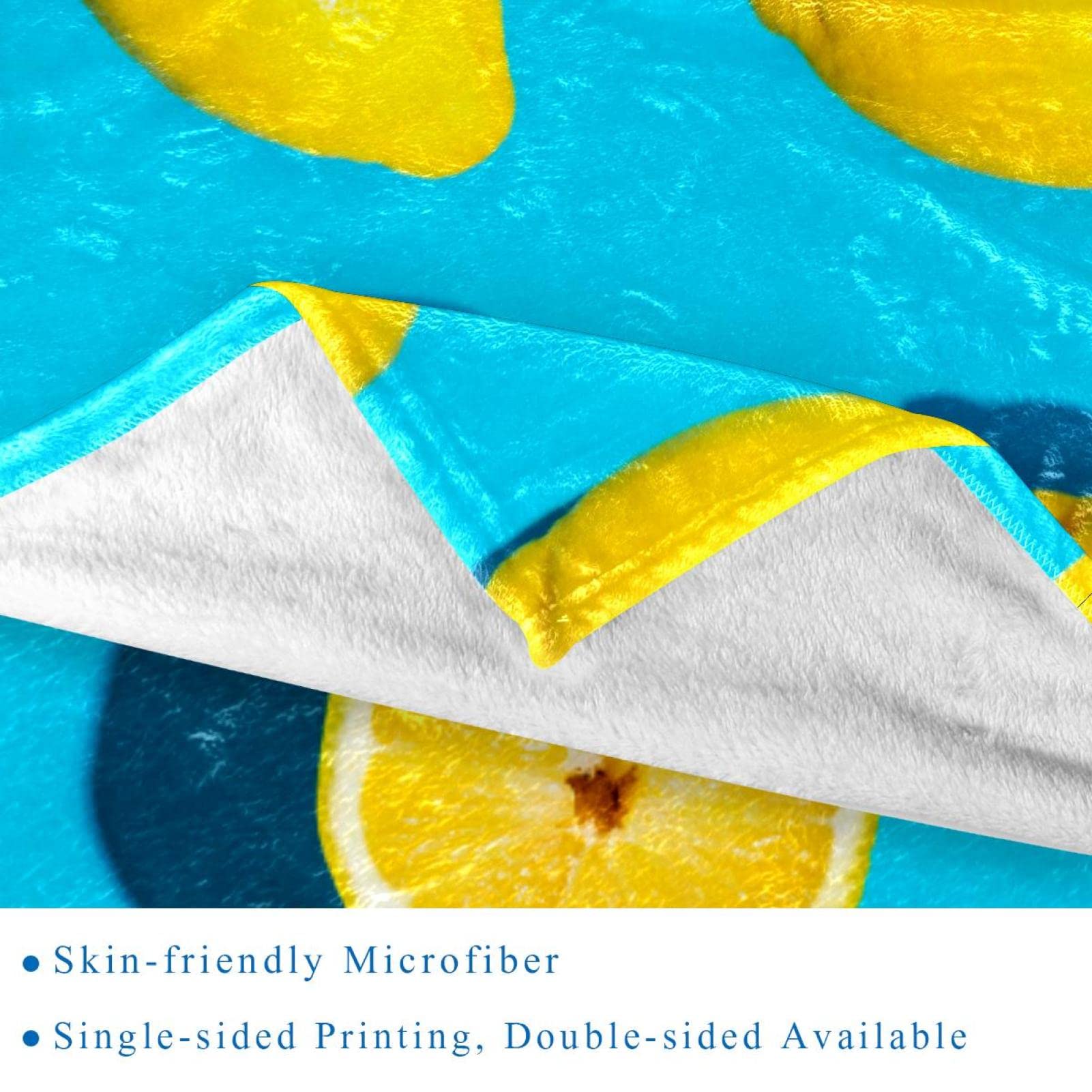 Coperta in pile, super morbida, lussuosa, estiva, motivo limone, colore: blu