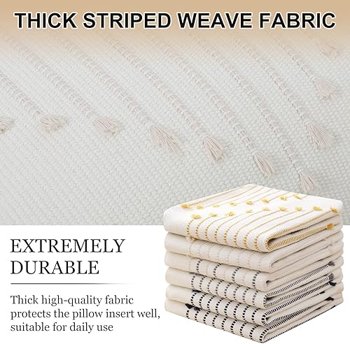 Miniatura 3 de Mecatny juego de 2 fundas de cojín bohemias de 18 x 18 pulgadas, color beige y blanco crema, fundas rústicas y decorativas para cojines, para