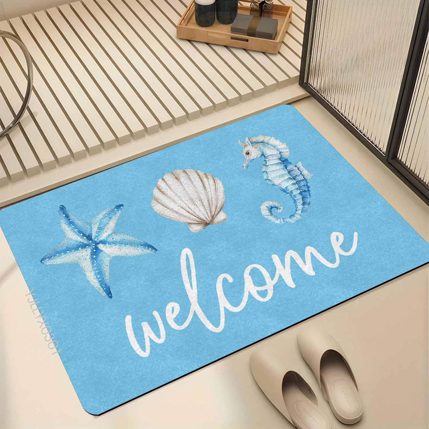 InterestPrint Summer Door Mat, Seahorse, Seashell, Starfish Doormats Non Slip Front Door Rugs for Entrance Porch Indoor Outdoor Decor for Home Floor Decoration