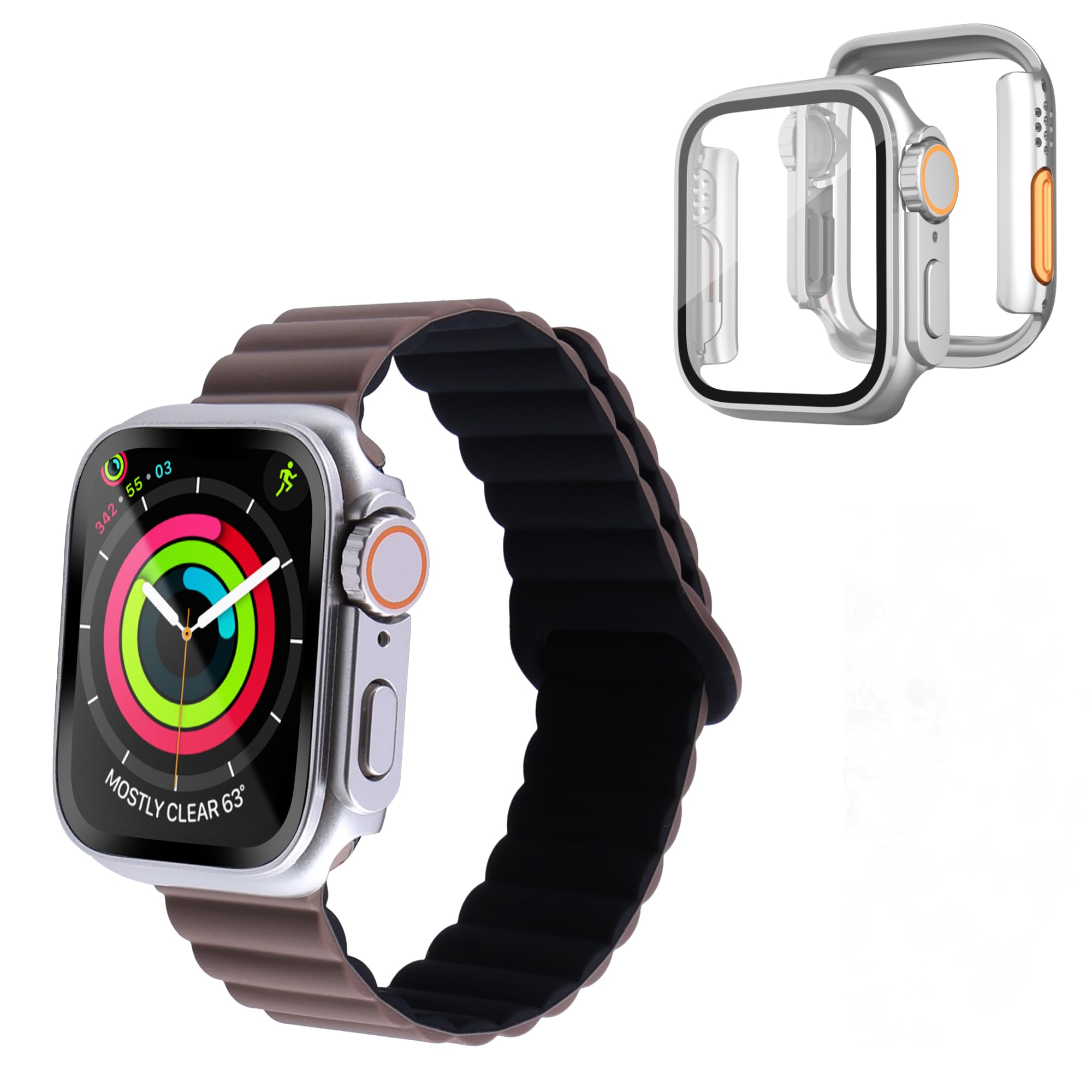 Smart Watch Strap for Men & Women, Apple Watch Strap 41mm + Watch Case for iwatch Series 4,5,6,7,8,9, Ultra, ultra 2, SE and SE(2nd Gen), Silicone iwatch strap, Sports Watch -Brown-image-7