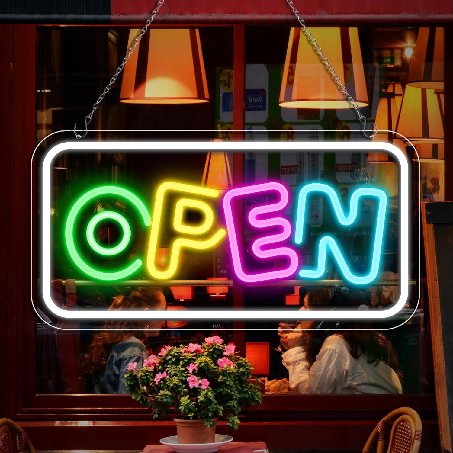 inShareplus 16.2"x 9.1" Open Sign, Adjustable Neon Open Sign, Super Bright Open Signs for Business Window, Powered by USB with ON/OFF, LED Sign Open for Stores, Restaurant Bar Hotel Wall (Horizontal)