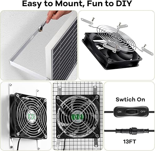 Miniatura 5 de Ventilador de energía solar, ventilador solar para cobertizo, gallinero, invernadero, exterior con dos ventiladores IPX7 impermeables de 5 pulgadas,