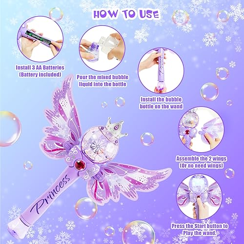 Miniatura 5 de Magic Princess - Varita de burbujas para niños, soplador automático de burbujas con luz y música, regalo de fiesta de cumpleaños para niños de 3, 4,