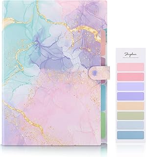 SKYDUE Organizador de documentos A4, pasta de acordeão com 5 bolsos, fecho de botão, cor rosa mármore