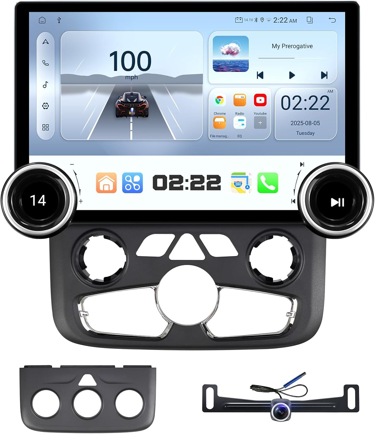 11.5 inch Touchscreen Car Stereo Radio for Dodge Ram 1500 2500 3500 2013-2018(Manual & Auto AC) Replacement Dash Kit w/Wired Wireless CarPlay Android Auto GPS Navigation (Double Knobs)