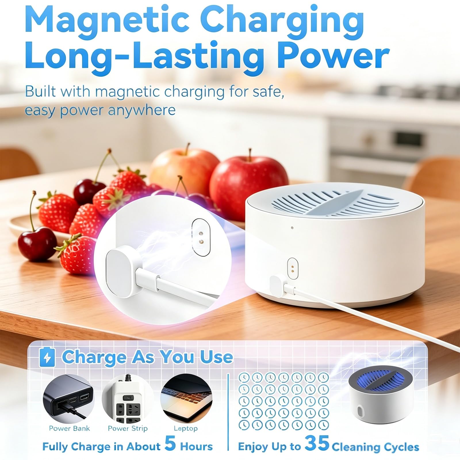 Purificador electrolítico de alimentos, limpiador portátil de frutas y verduras para limpieza profunda de 3 minutos, limpiador de productos recargable para frutas, verduras y carne