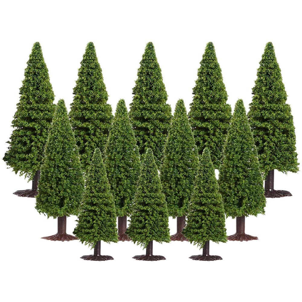 ANCLLO 15pcs Model Trees Miniature Landscape Scenery Cedar Trees for DIY Green Scenery Landscape