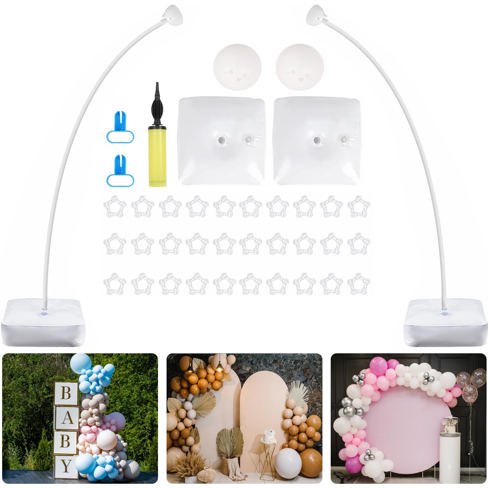 Balloon Arch Stand, 8.2ft Balloon Arch Kit Bendable Balloon Stand with Water Filled Base, Backdrop Garland Kit for Wedding Birthday Baby Shower Gender Reveal Party Decor