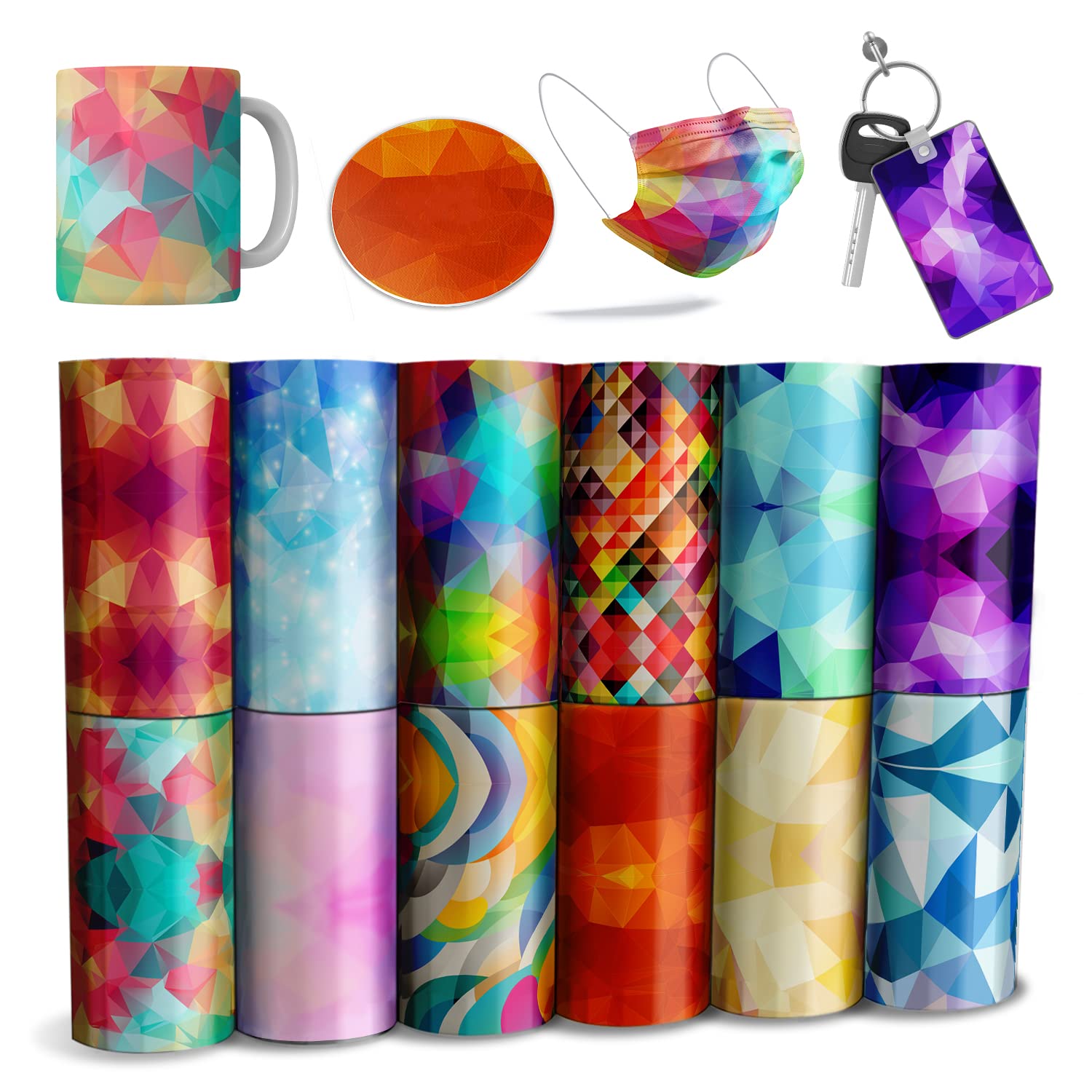 Transfer Sheets, Lucky Goddness 12 Pcs 12x4.5" Geometric Pattern Pre-ed Heat Transfer Sublimation Paper for Mug Press, Coaster, Tote Bag, Keychains, Mouse pad