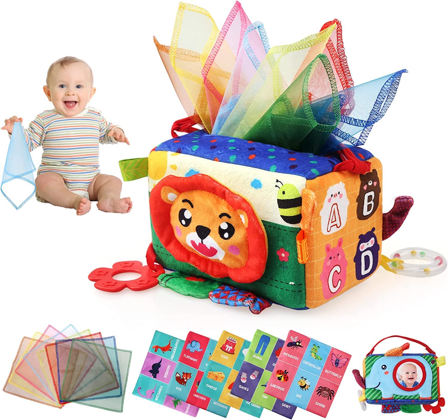 Jouet Bébé 6 Mois Montessori, Boite Mouchoirs Sensoriels - Cadeau Idéal