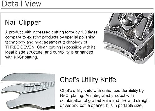 Miniatura 4 de Juego de manicura y pedicura de viaje número 1, Three Seven 777 (Total 2 PC, modelo P-301C), cortaúñas y juego de cuchillos de chef de acero