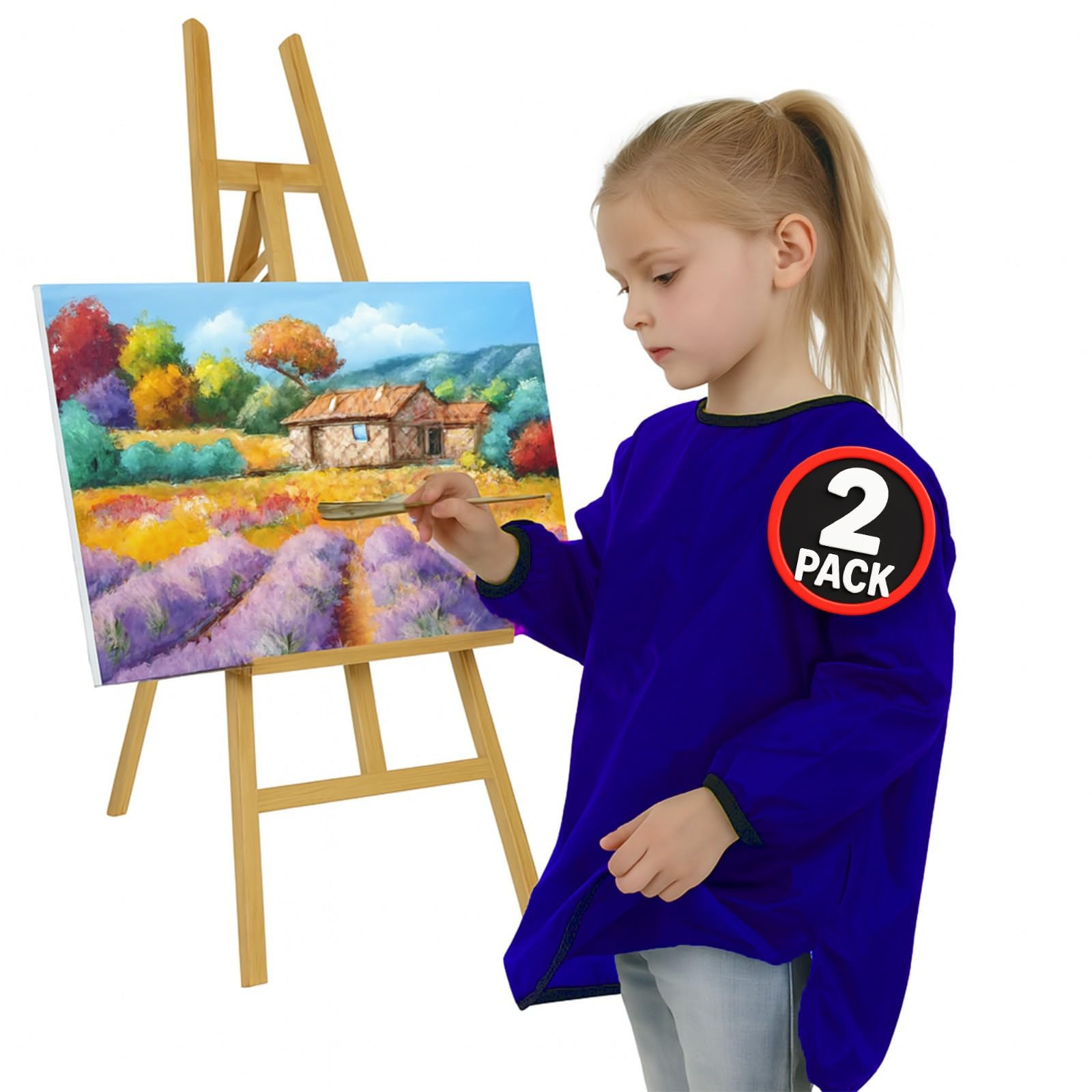 ND Sports Kids Waterproof Art Smock – Long Sleeve Painting Apron for Boys & Girls – Protective Artist Smock with Front Pocket – Ideal for Crafts, School & Home Activities – Pack of 2