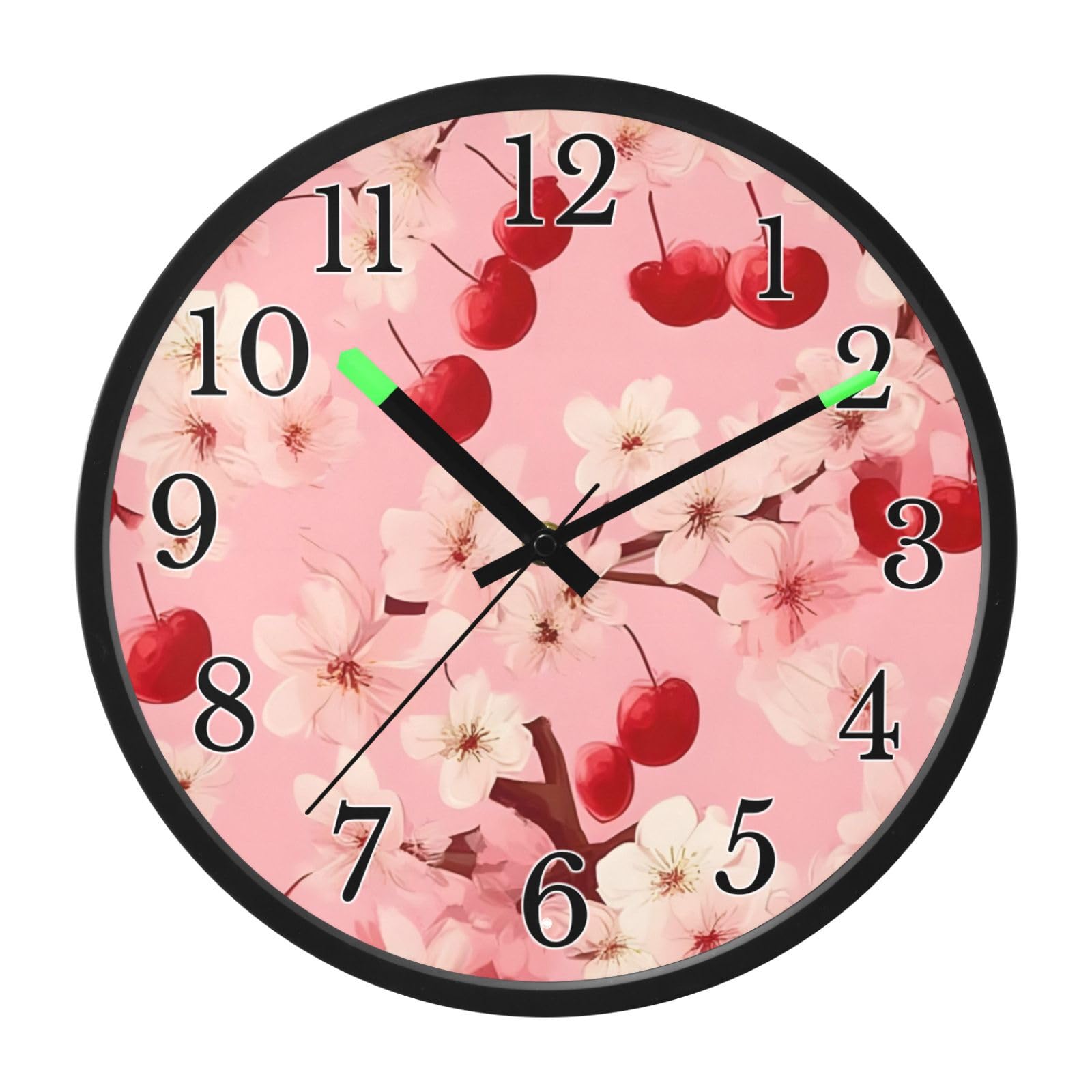 Mnsruu Reloj de pared luminoso con flores rosadas, reloj de pared que brilla en la oscuridad, funciona con pilas, 12 pulgadas, silencioso, sin tictac, luz nocturna para dormitorio