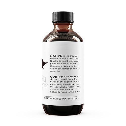 Miniatura 4 de BETTER PLACE ORGANICS  Aceite de semilla negra orgánico  100% líquido virgen prensado en frío puro  8 fl oz  Super antioxidante para apoyo