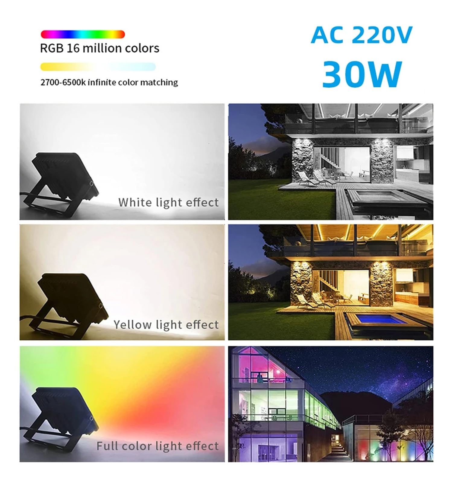 Inteligentne WiFi LED Zewnętrzne oświetlenie krajobrazowe z pilotem, kolor RGBCW IP66 Wodoodporny 30W dla Fieldsa i Courta