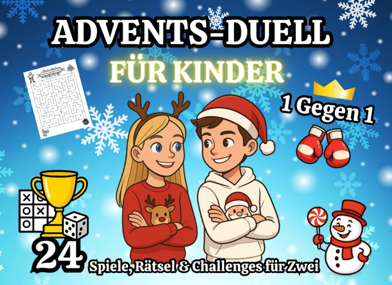 1 gegen 1 Advents-Duell für Kinder: Adventskalender für Familien, Geschwister ab 7 Jahren mit 24 Lustigen Aufgaben, Spielen, Rätseln & Challenges für ... | Ideal für Freunde, Teenager, Eltern