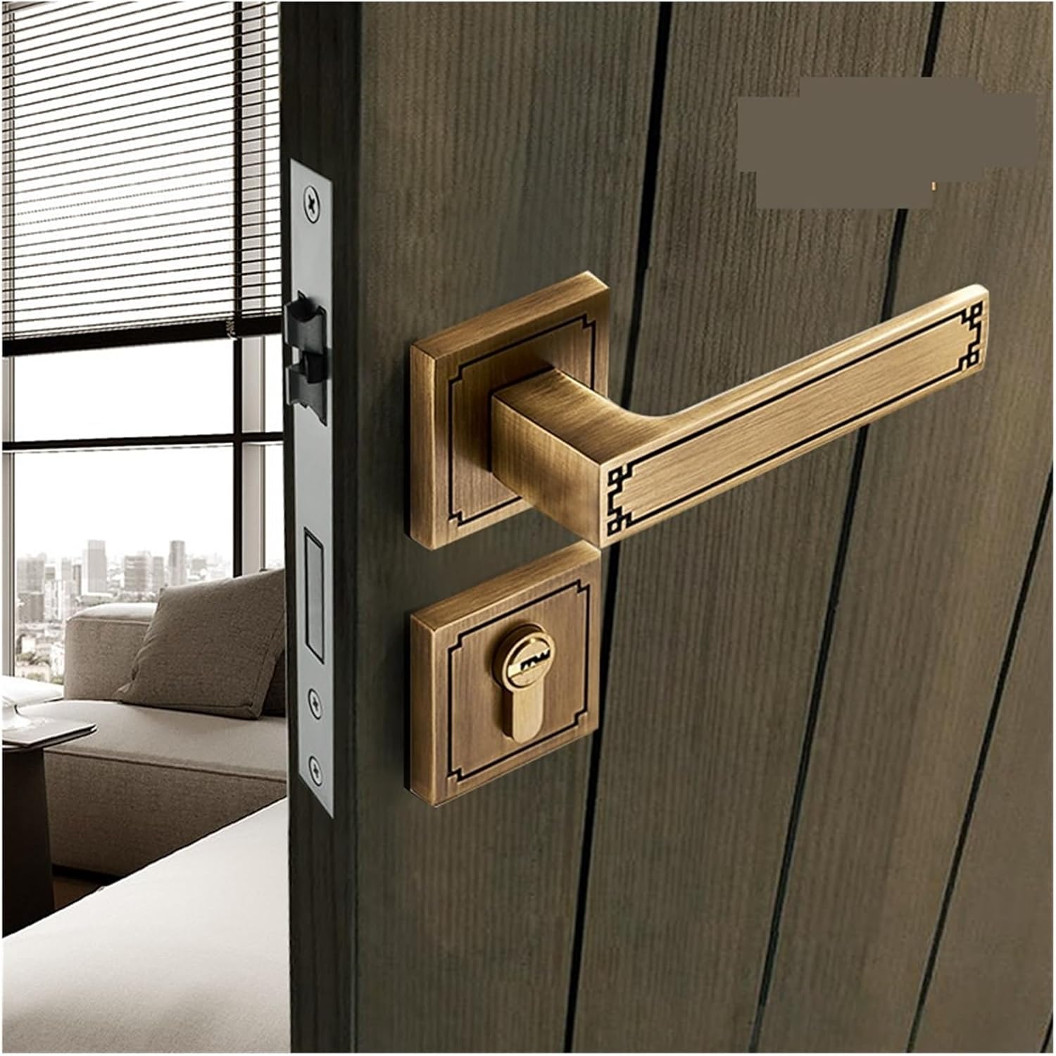 Pure Copper Door Lock Indoor Wooden Door Light Luxury All Copper Solid Simple Handle Copper Color Home Bedroom Bathroom Door Lock(Coffee Paleo 948 A)