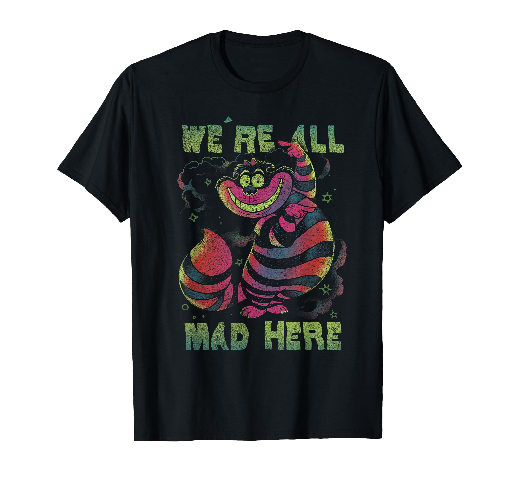 Alice In Wonderland Cheshire Cat Neon All Mad Here Short Sleeve T-Shirt