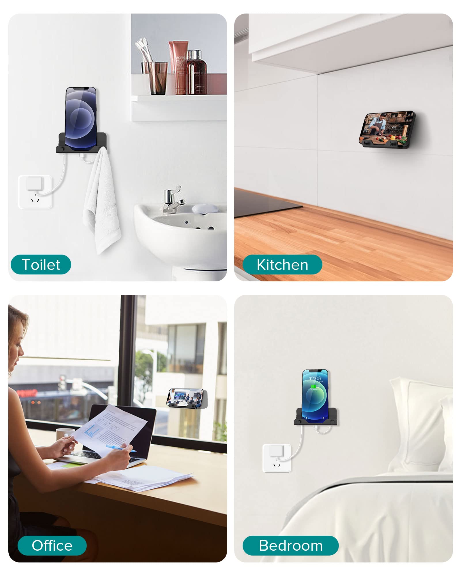 HomeMount Universal Handy Wandhalterung & Ständer, Selbstklebender Smartphone Halter Für Wand, Tisch & Küche – Kompatibel Mit Mini-iPads & Handys, Weiß