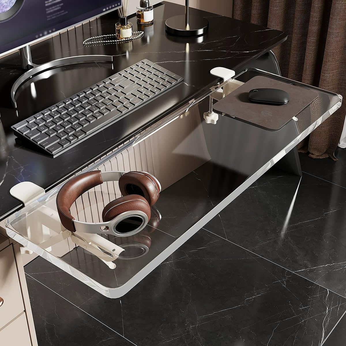Ergonomiczny Panel Przedłużający Krawędzi Biurka,90 Stopni Składane Przedłużenie Biurka Taca Bez Wierceń, Zaokrąglone Krawędzie(40cm/7,9 cala)