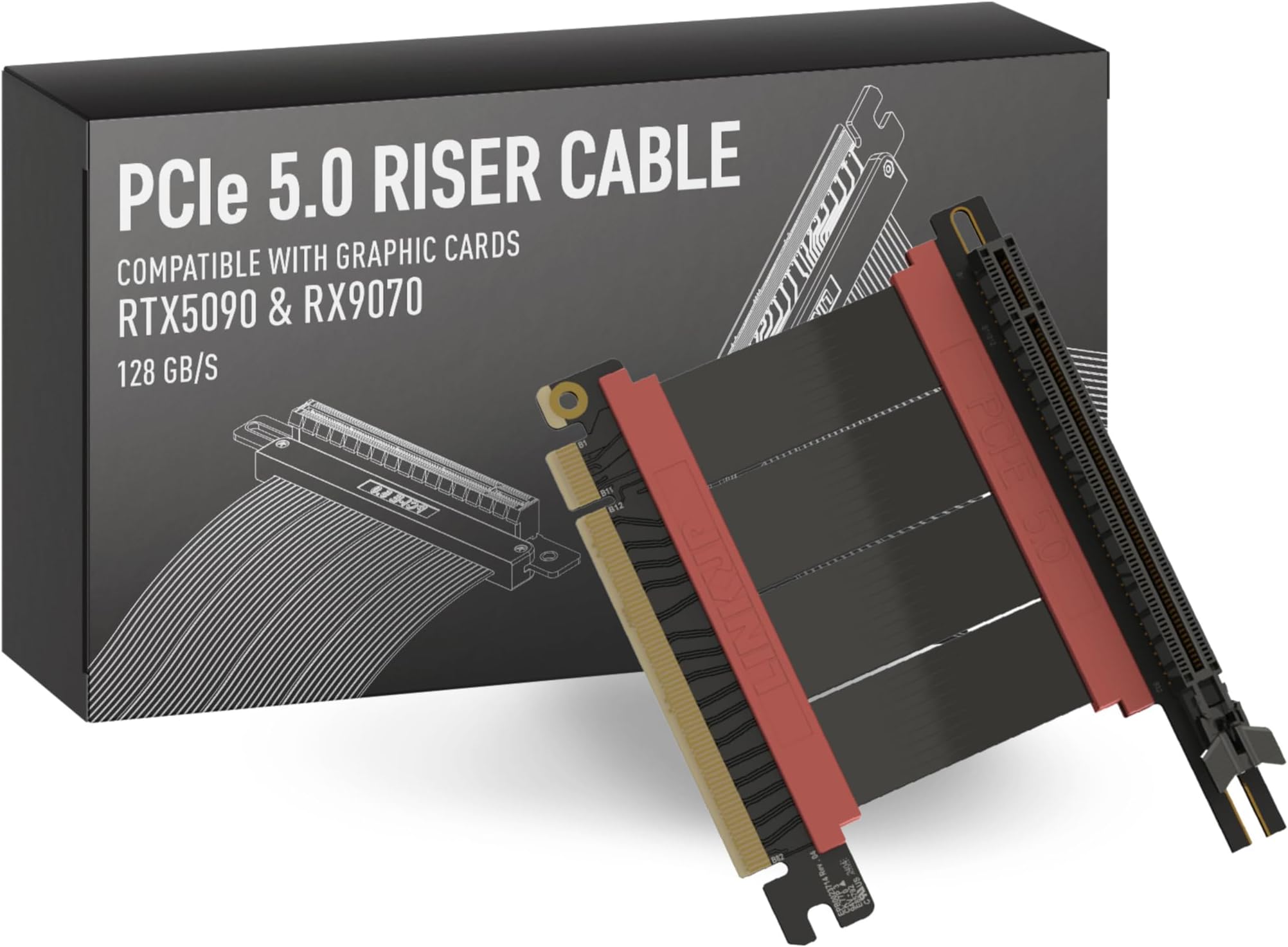 LINKUP PCIE 5.0 Riser Cable | for Vertical GPU Mount | Left Angle | Graphics Card GPU Ready | Usable with PCIe 4.0 & RX 9070/ RTX5090 | 5cm (Total Length: 9cm)