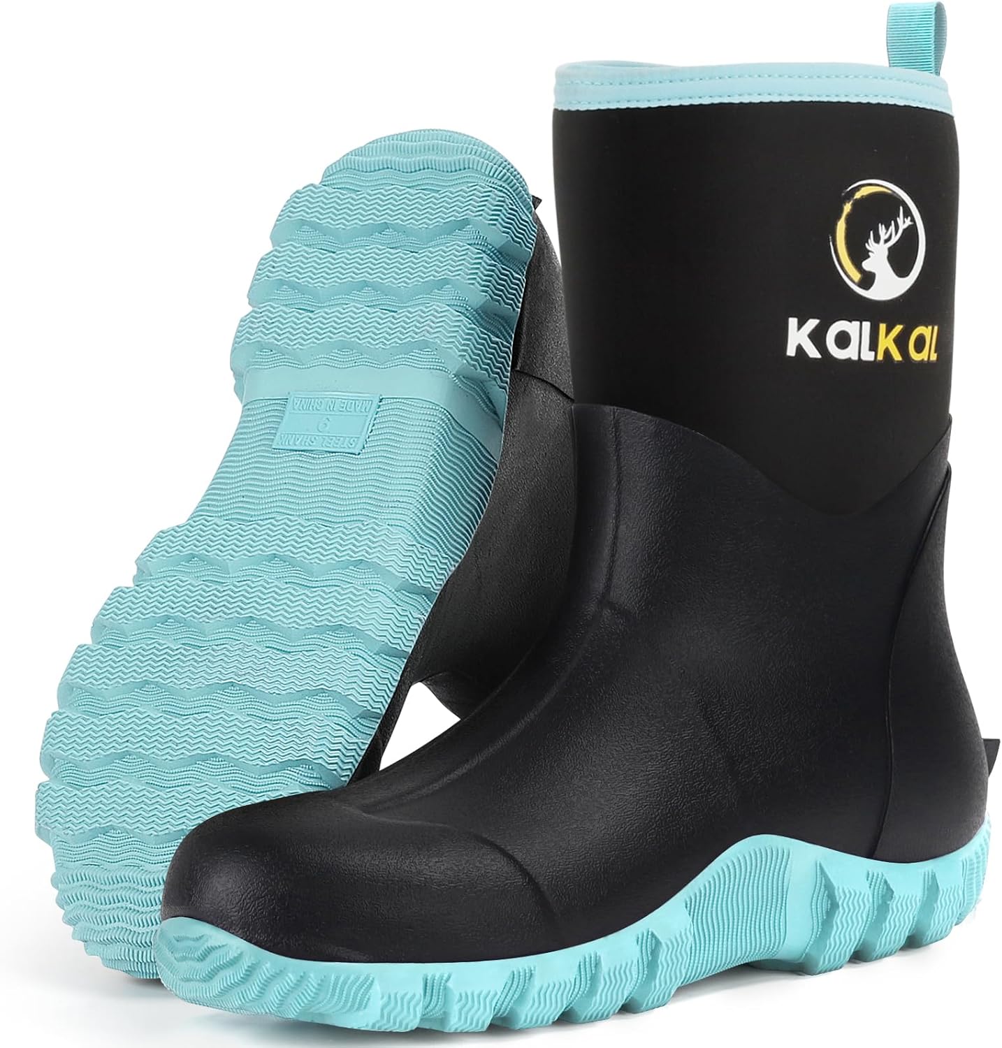 Kalkal Rubber Boots for Women, 6mm Neoprene Rain Boots with Steel Shank, Waterproof Anti-Slip Mid Calf Hunting Boots, Durable Rubber Work Boots for Farming Gardening Fishing Mud Working 11 Wide Green
