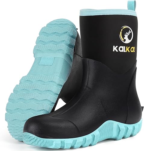 Kalkal Botas de goma para mujer, de neopreno de 0.236 pulgadas, impermeables, aisladas, con vástago de acero, pantorrilla ancha, botas de caza para