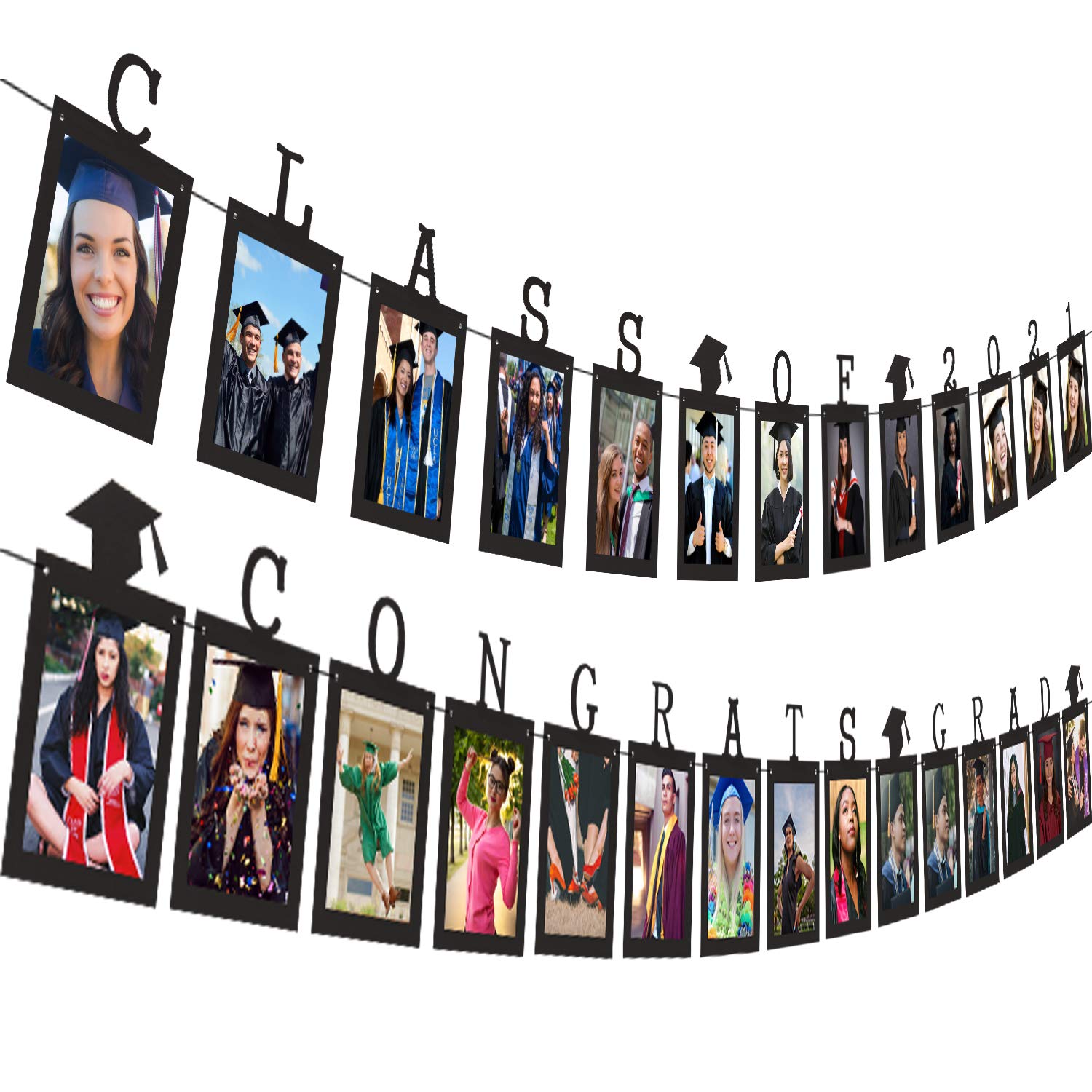 SAVITA Congrats Grad Photo Banner, 2019 Graduation Photo Banner Garland Decorations Party Supplies with Gift Sticky Paster