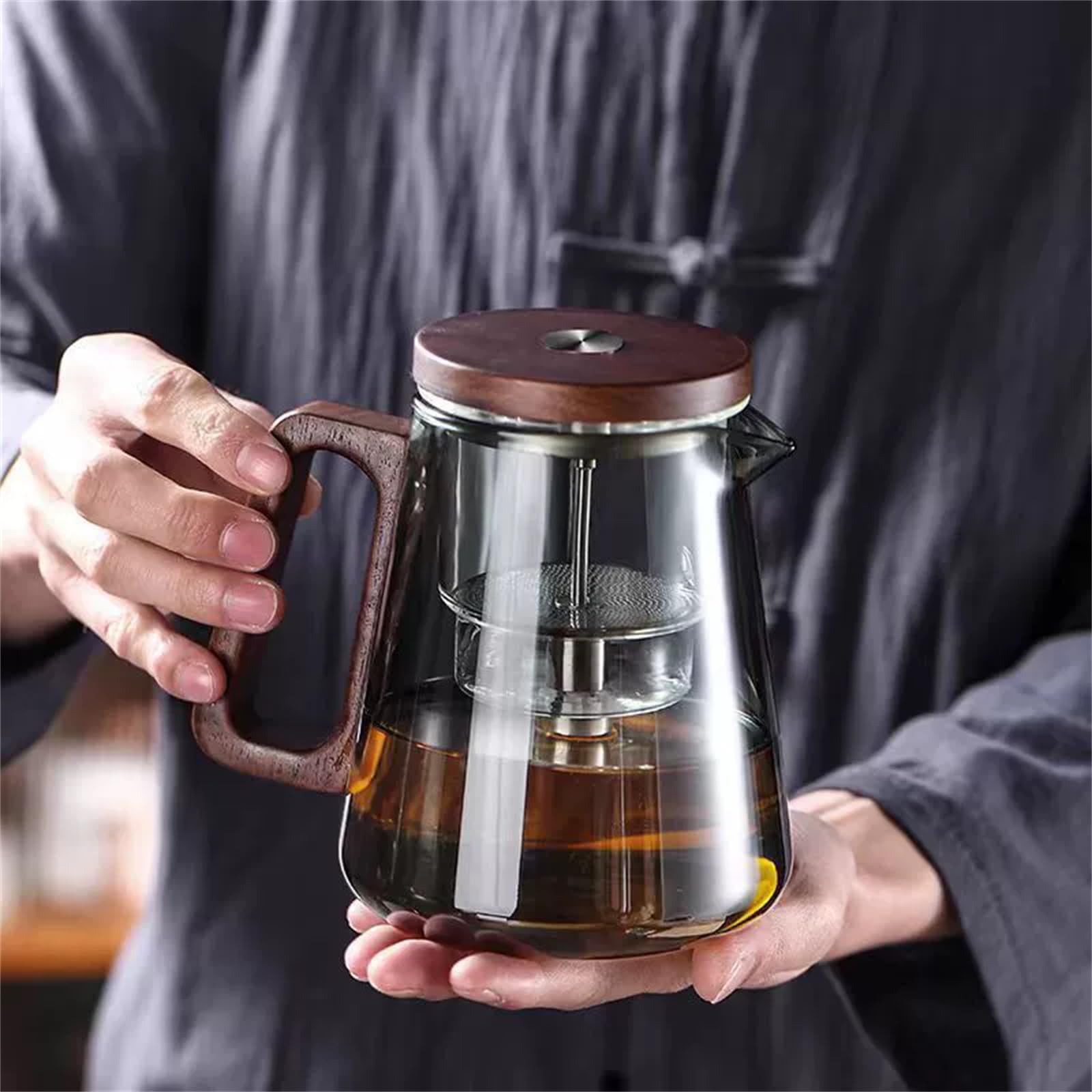 Teiera di Vetro Tetera 800ml Separación De Agua De Té Todo De Vidrio Resistente al Calor Filtro De Té Kung Fu Tea Set(Ceniza)