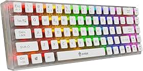 Teclado Gamer Mecânico Lumini EG217, Transparente com Branco, Switch Blue, Layout ABNT2, Compacto 60%, RGB Rainbow, Antighosting, Cabo USB Removível
