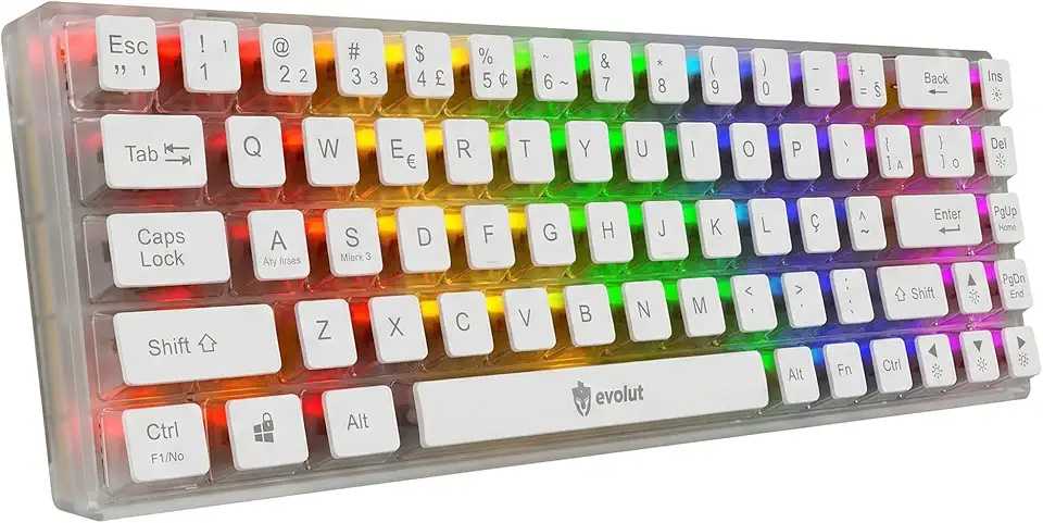Teclado Gamer Mecânico Lumini EG217, Transparente com Branco, Switch Blue, Layout ABNT2, Compacto 60%, RGB Rainbow, Antighosting, Cabo USB Removível