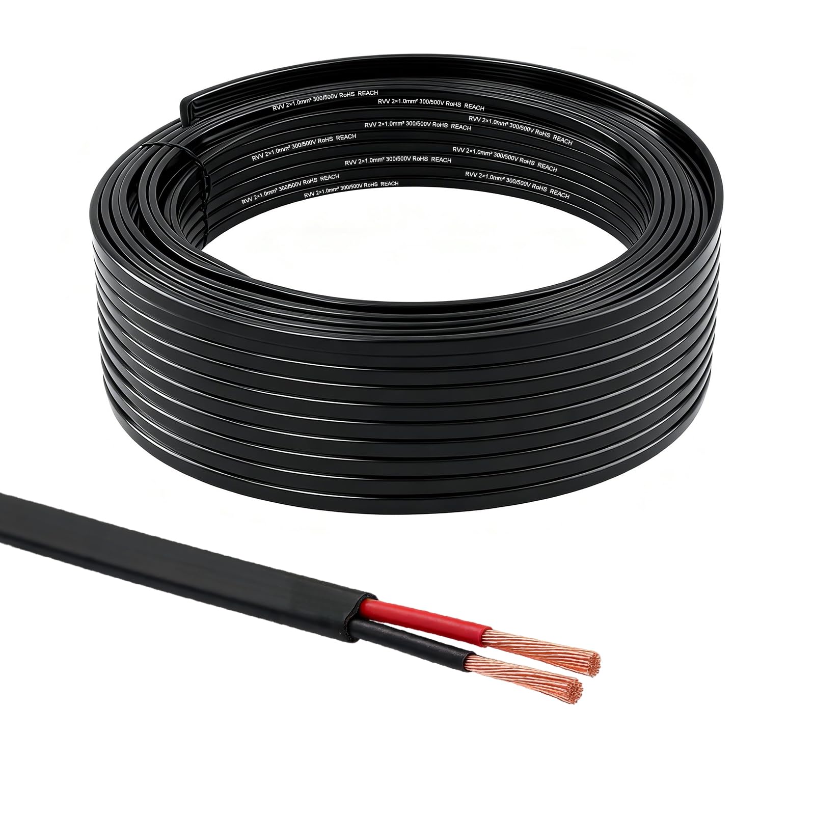 BEIJISTAR 10 KFZ 2x1,0mm² Flachkabel, 12V 24V 2 Adriges Rot/