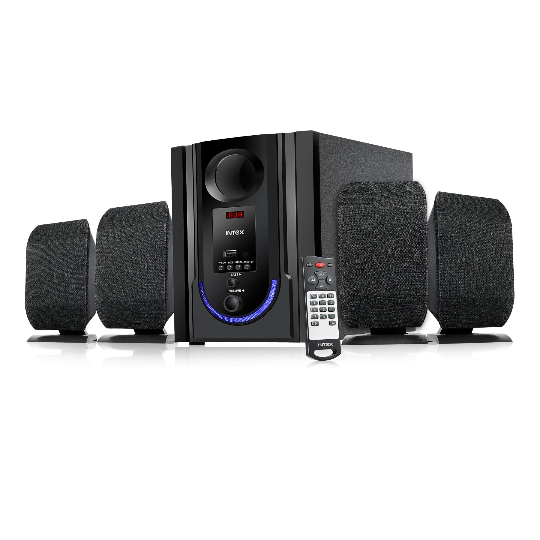 Intex 4.1 Ch 70W Bluetooth Home Theater | Powerful Sound & Multimedia Speaker | 4.5 inch Subwoofer with 4 Satellite Speaker | Remote Control | Recording & LED Display (Black)
