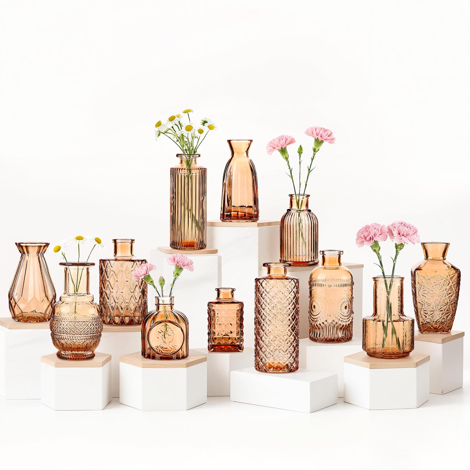 Bud Vases Set of 12, Small Mini Glass Vases for Centerpieces - Elegant Vintage Style - Perfect for Table Decor, Wedding, Party Centerpieces - Great