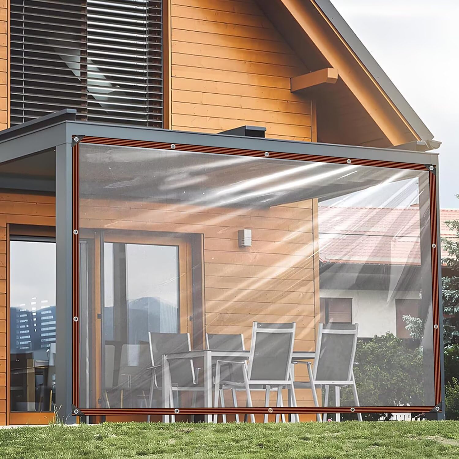 Telone trasparente con occhielli, 1 x 4 m, trasparente, per esterni, da giardino, impermeabile, resistente alle intemperie, trasparente, per la protezione dalle intemperie