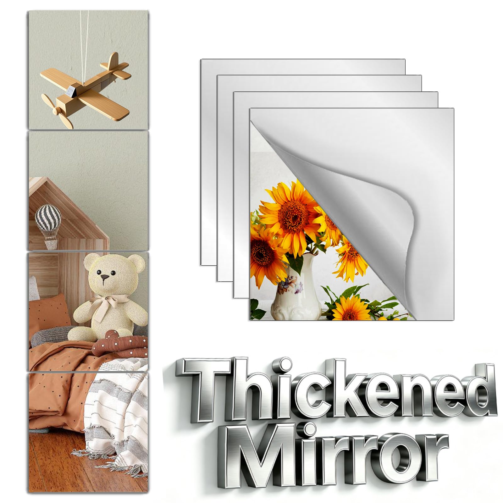 Unbreakable Mirror Tiles 8x8 Peel and Stick Wall Mirror Decorative for Toddlers Nursery Plastic Gym Frameless Door Small Self Adhesive-image-23