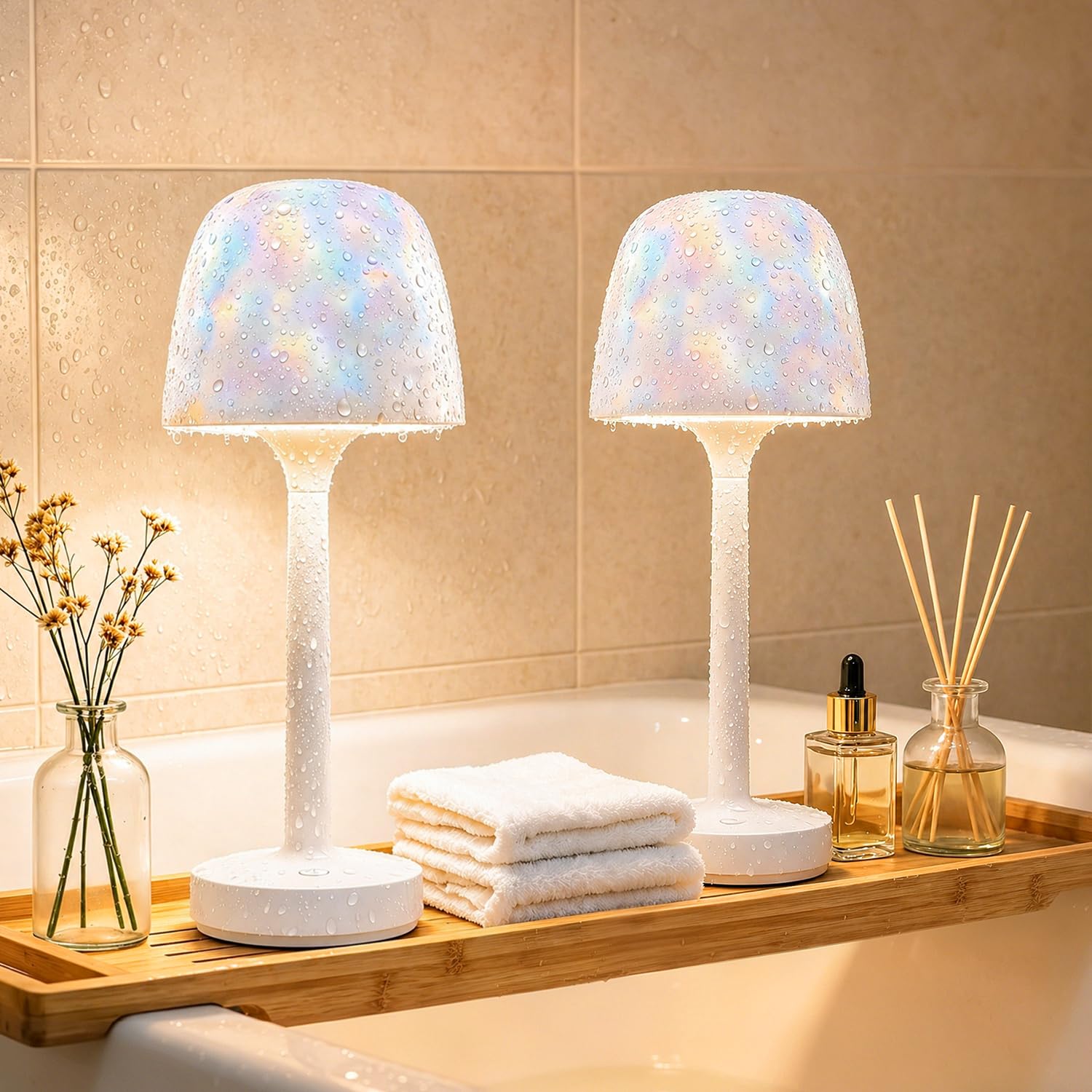 2-Pack Waterproof Shower Lamp Rechargeable LED Ocean Projector