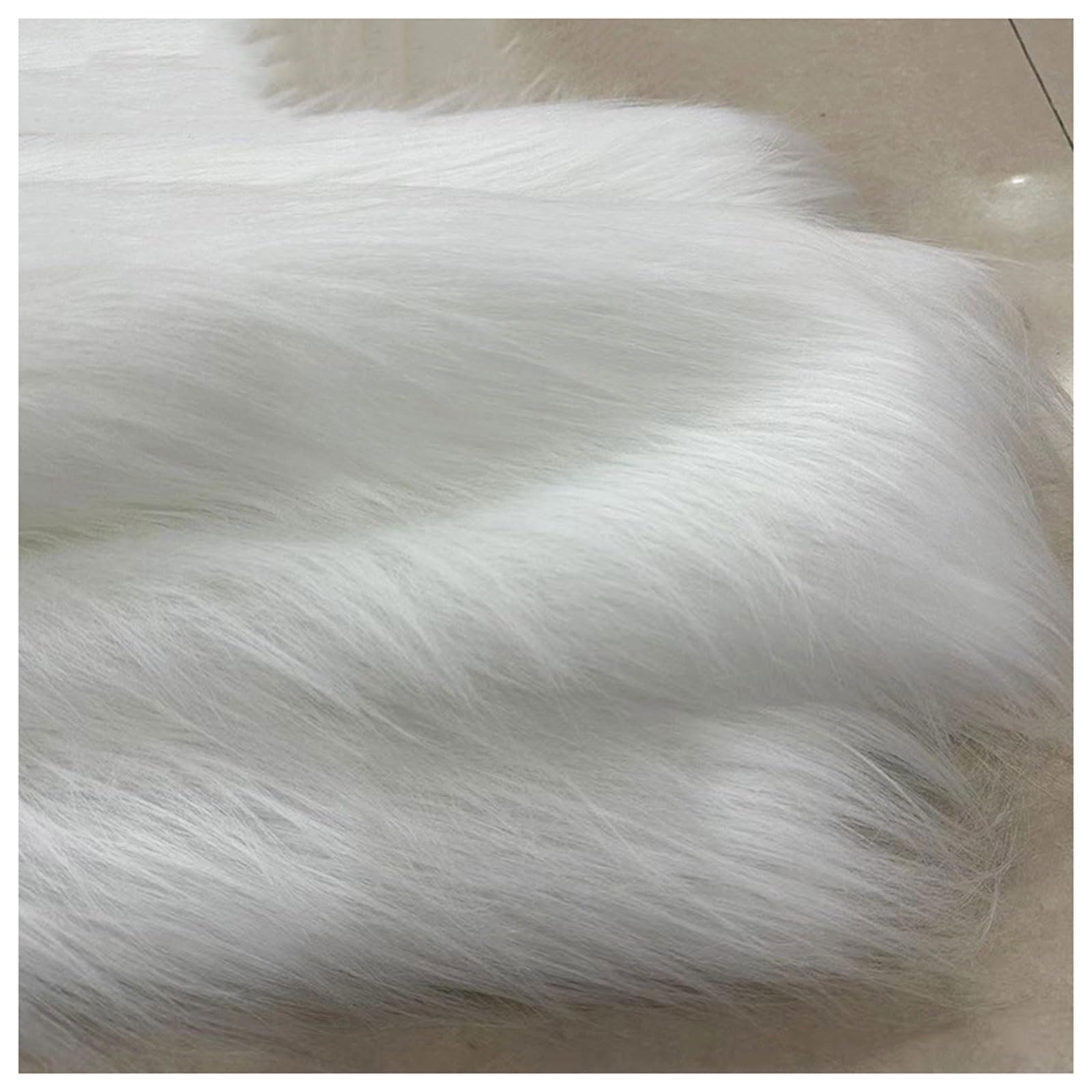 Shaggy Faux Fur Fabric 68 Colors Soft Plush12cm Long Pile Fake Fur Materials Craft Fabric, for Christmas Ornaments, Fursuit, Cosplay, Costume, Gnome Beards, Craft Supply, 50x180cm (Color : White)