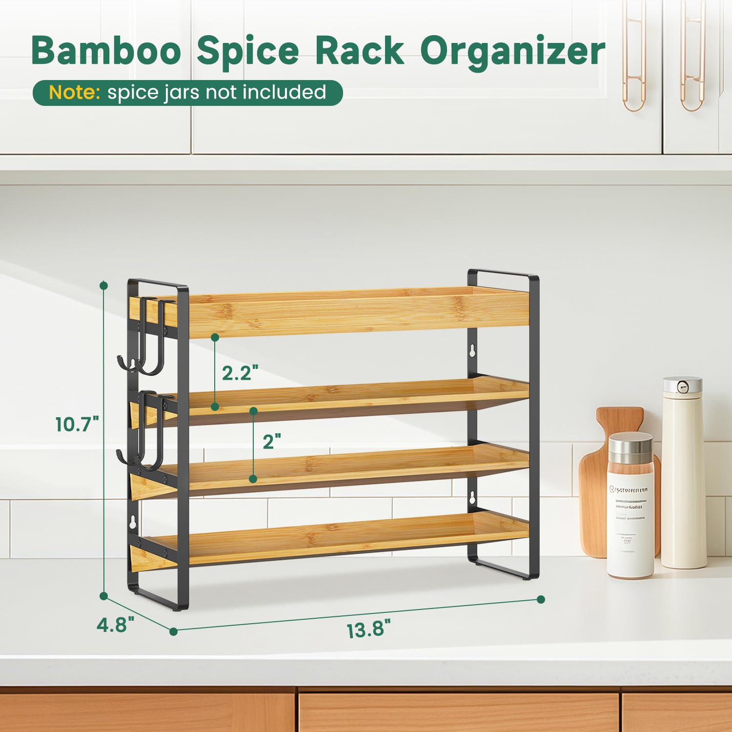 EsLuker.ly Gewürzregal Gewürz Holz Organizer Gewürzorganizer, 4-stufiges Bambus Spice Rack Organizer Gewürzregale Gewürzständer Gewürzhalter Gewurzregalsystem Stehend & Wand für Küchen Speisekammer